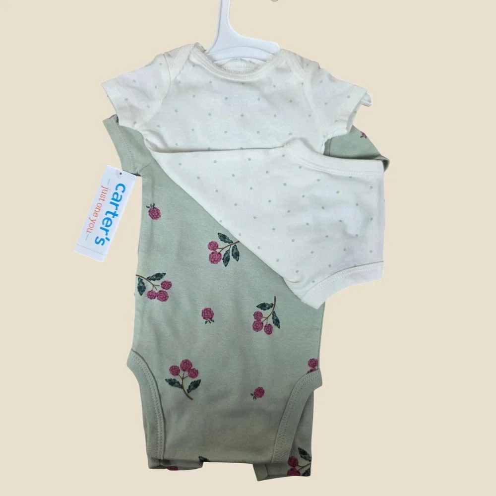 Carters Just One You Newborn Girls 3 Piece Floral Polka Dot Bodysuit Pants Set